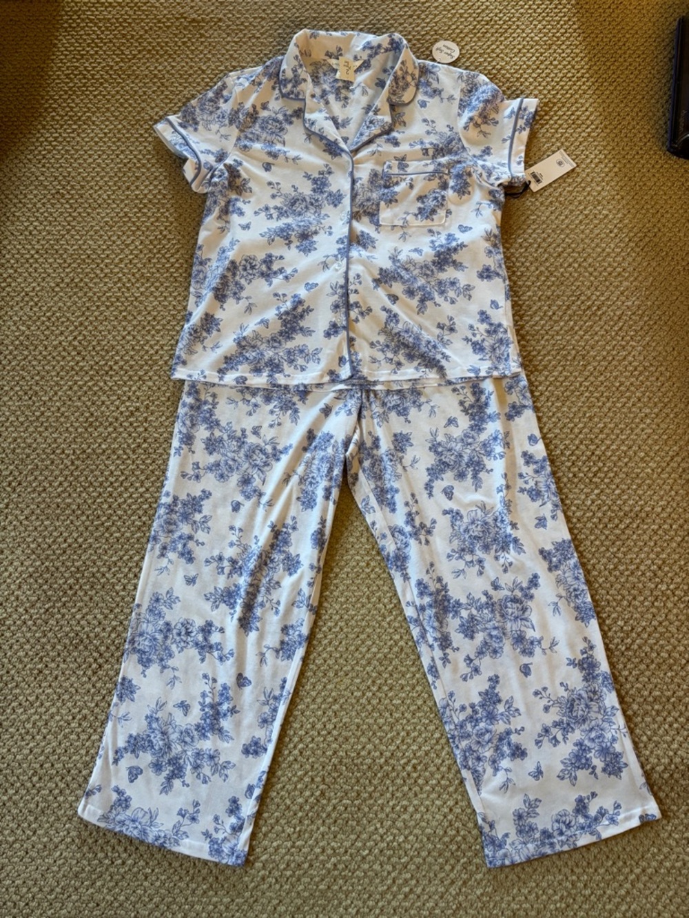 Laura Ashley Blue Floral Button-Down Pajama Set